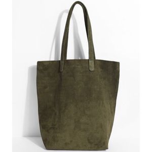 Baggu Basic Leather Tote, Olive Suede
